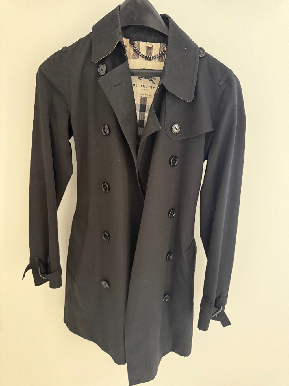 Burberry London Black Double-Breasted Trench Coat - Size US 4